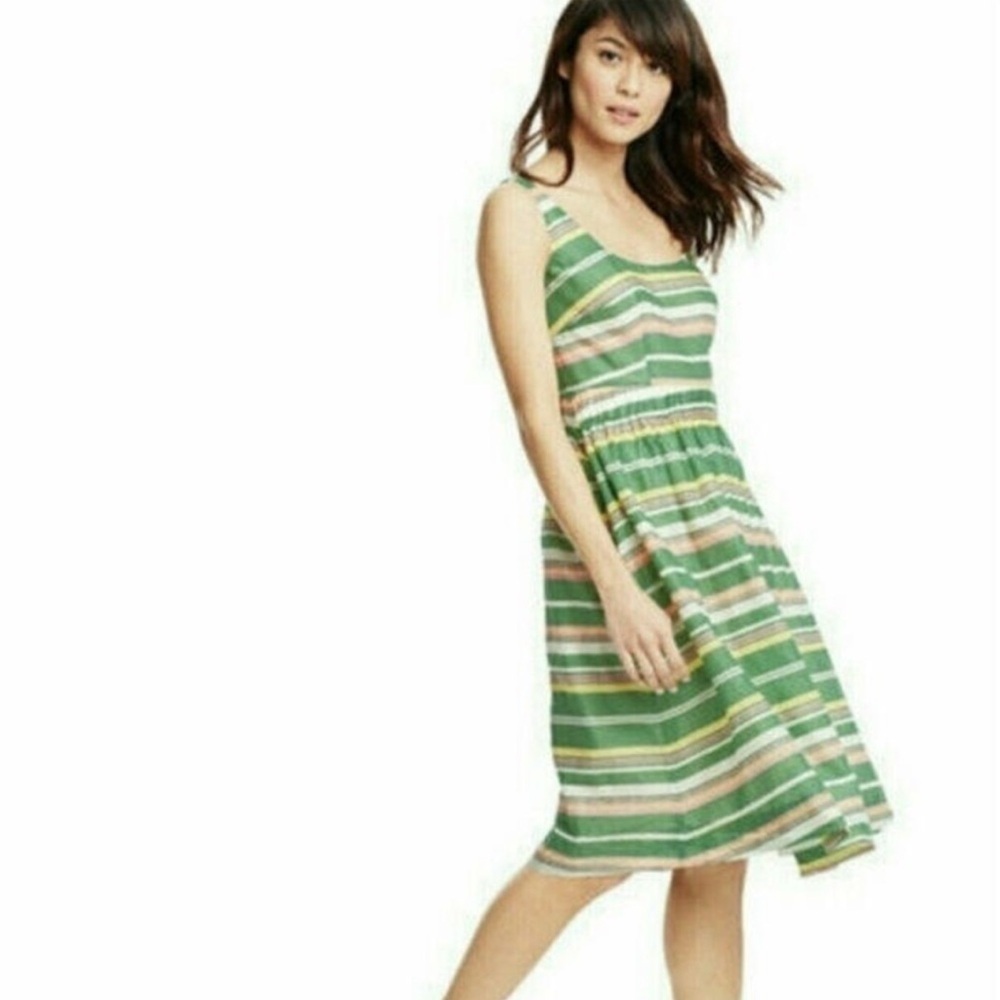 Boden Hattie fit and flare casual cotton Green Striped Sleeveless Dress size 8